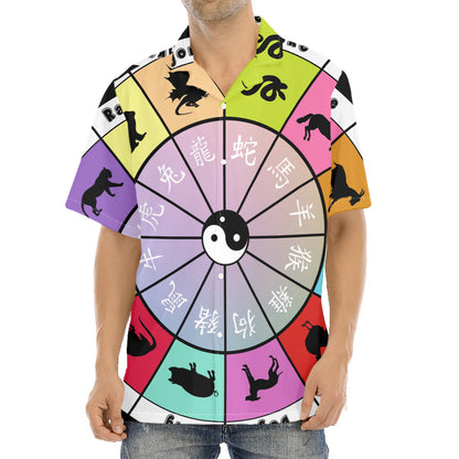Colourful Chinese Zodiac Wheel Print Aloha Shirt