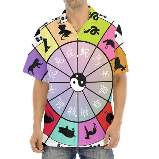 Colourful Chinese Zodiac Wheel Print Aloha Shirt
