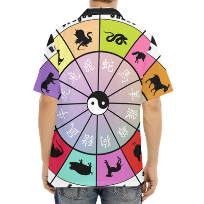 Colourful Chinese Zodiac Wheel Print Aloha Shirt