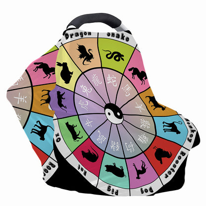 Colourful Chinese Zodiac Wheel Print Baby Seat Cover