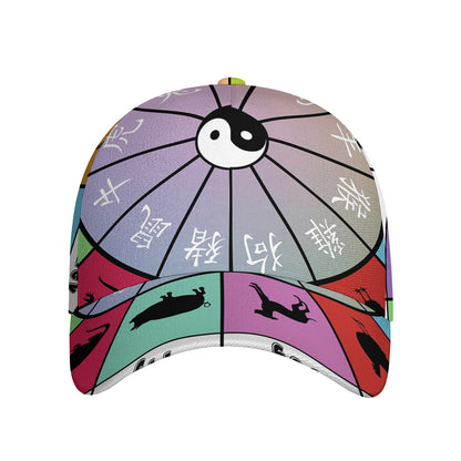Colourful Chinese Zodiac Wheel Print Baseball Cap