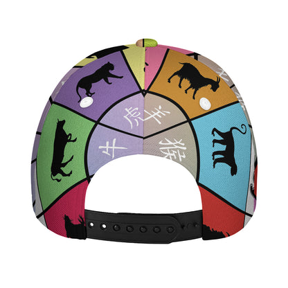 Colourful Chinese Zodiac Wheel Print Baseball Cap