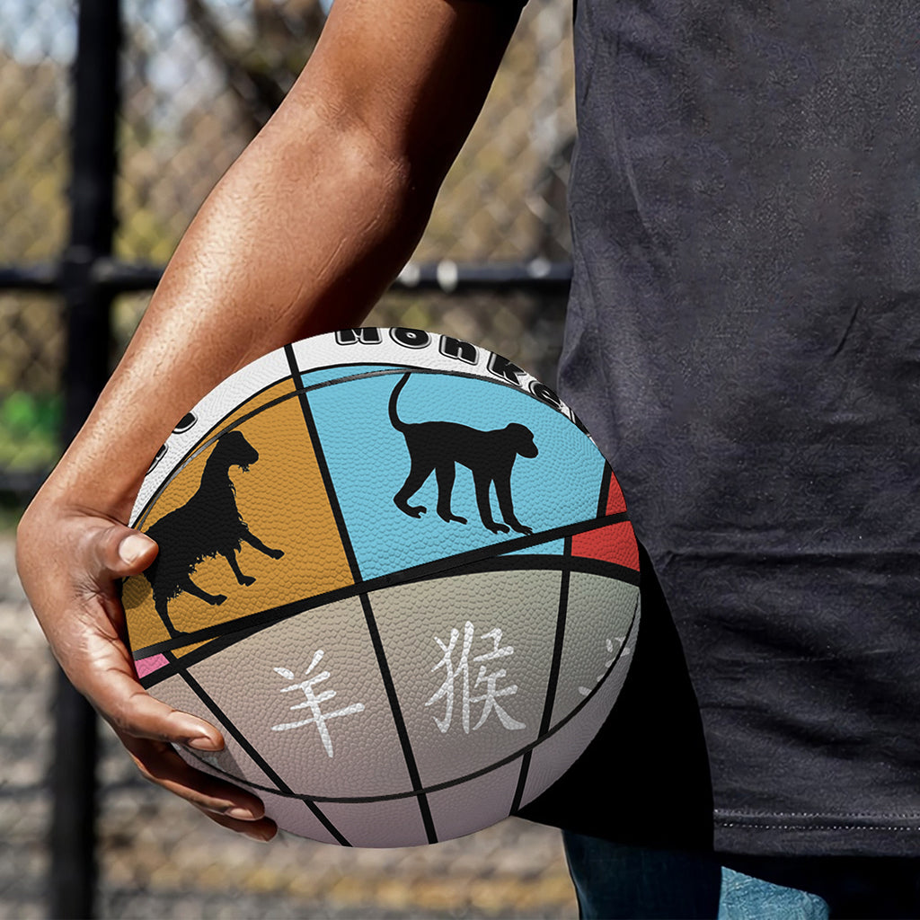 Colourful Chinese Zodiac Wheel Print Basketball