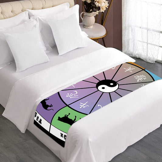 Colourful Chinese Zodiac Wheel Print Bed Runner