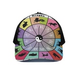 Colourful Chinese Zodiac Wheel Print Black Mesh Trucker Cap