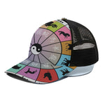 Colourful Chinese Zodiac Wheel Print Black Mesh Trucker Cap