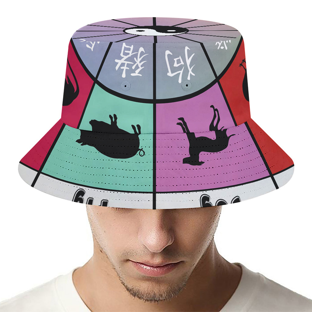 Colourful Chinese Zodiac Wheel Print Bucket Hat