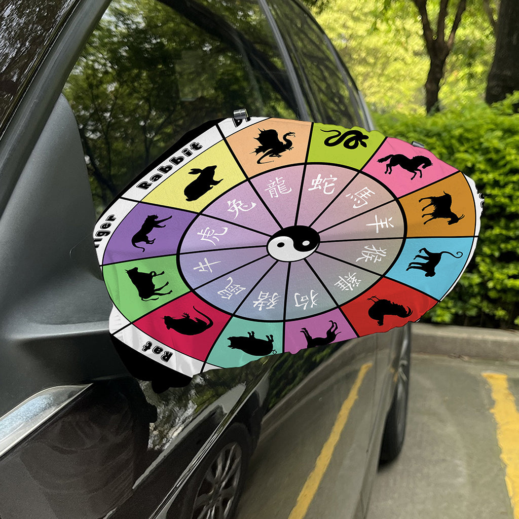 Colourful Chinese Zodiac Wheel Print Car Side Mirror Covers