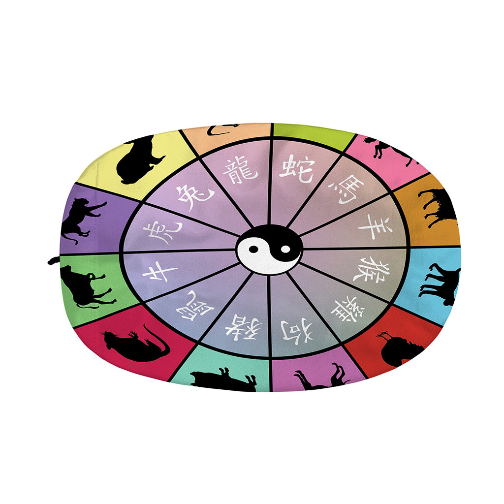 Colourful Chinese Zodiac Wheel Print Car Side Mirror Covers