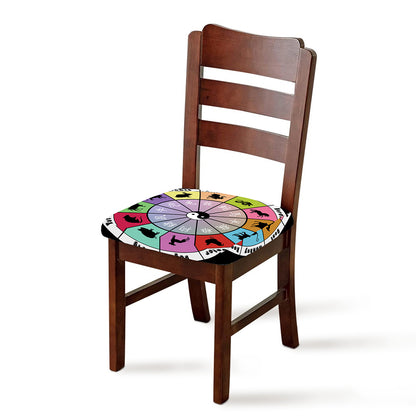 Colourful Chinese Zodiac Wheel Print Chair Cushion Cover