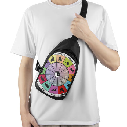 Colourful Chinese Zodiac Wheel Print Chest Bag