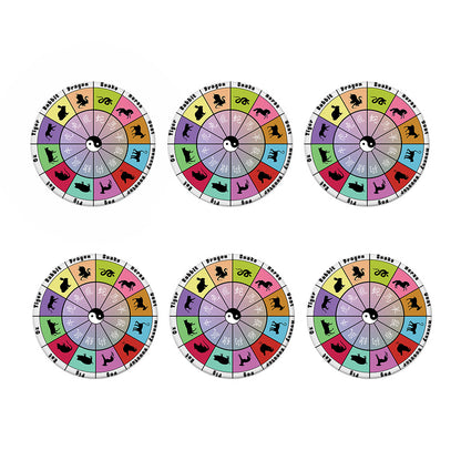 Colourful Chinese Zodiac Wheel Print Coaster Set