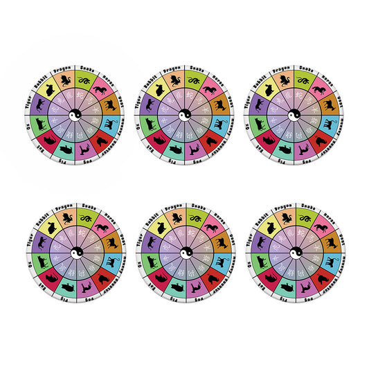 Colourful Chinese Zodiac Wheel Print Coaster Set