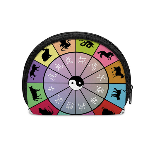 Colourful Chinese Zodiac Wheel Print Coin Purse