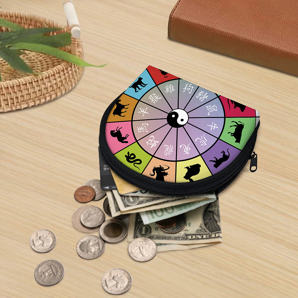 Colourful Chinese Zodiac Wheel Print Coin Purse