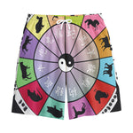 Colourful Chinese Zodiac Wheel Print Cotton Shorts