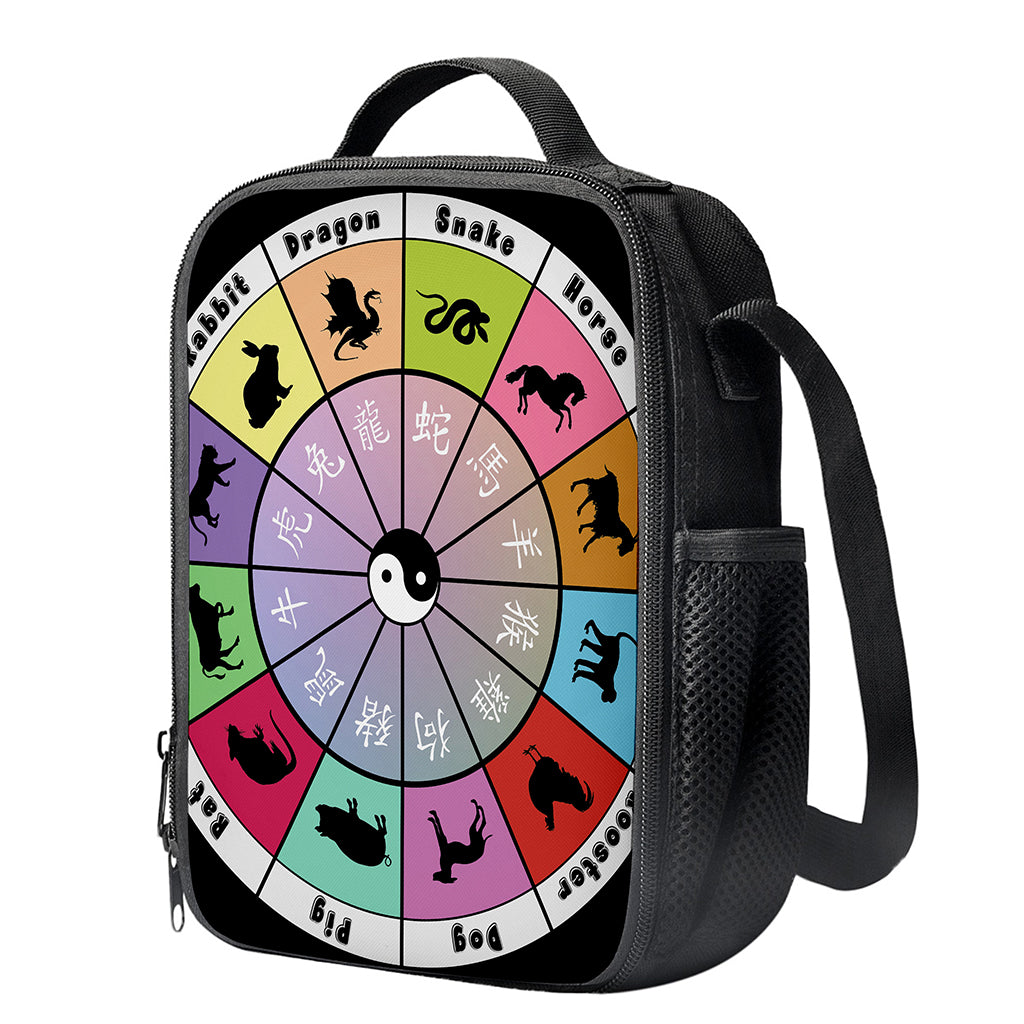 Colourful Chinese Zodiac Wheel Print Crossbody Lunch Bag