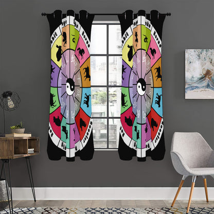 Colourful Chinese Zodiac Wheel Print Curtain