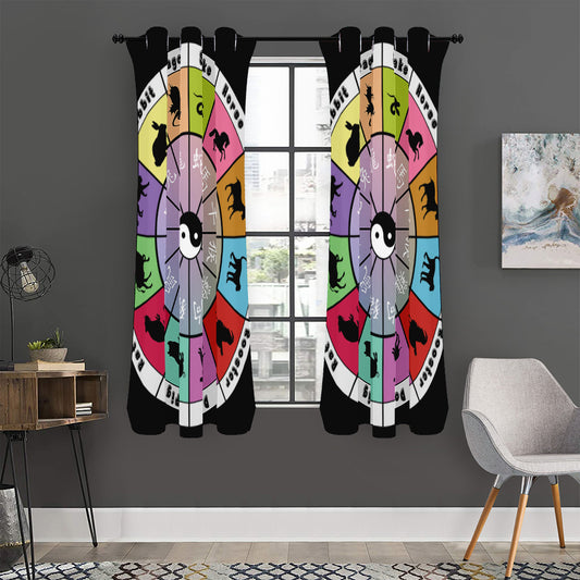 Colourful Chinese Zodiac Wheel Print Curtain