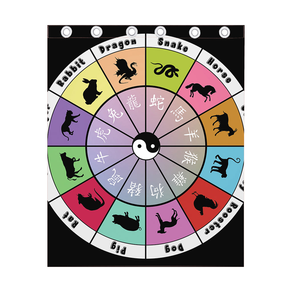 Colourful Chinese Zodiac Wheel Print Curtain