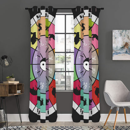 Colourful Chinese Zodiac Wheel Print Curtain