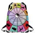 Colourful Chinese Zodiac Wheel Print Drawstring Backpack
