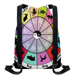 Colourful Chinese Zodiac Wheel Print Drawstring Backpack
