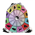 Colourful Chinese Zodiac Wheel Print Drawstring Bag