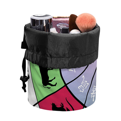 Colourful Chinese Zodiac Wheel Print Drawstring Makeup Bag