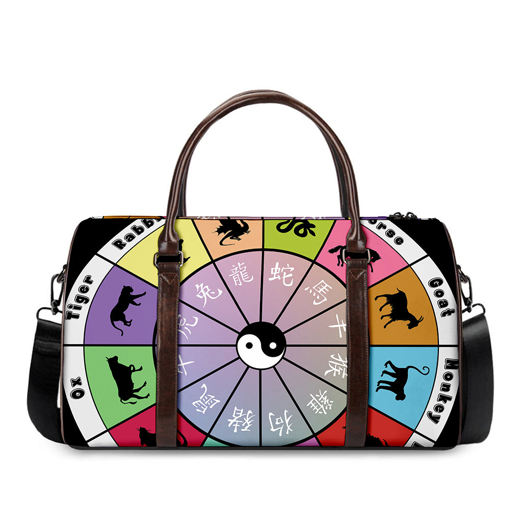 Colourful Chinese Zodiac Wheel Print Duffle Bag