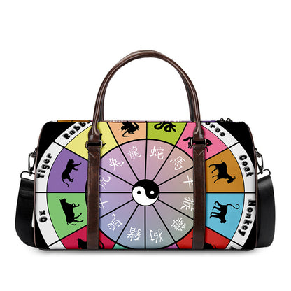 Colourful Chinese Zodiac Wheel Print Duffle Bag