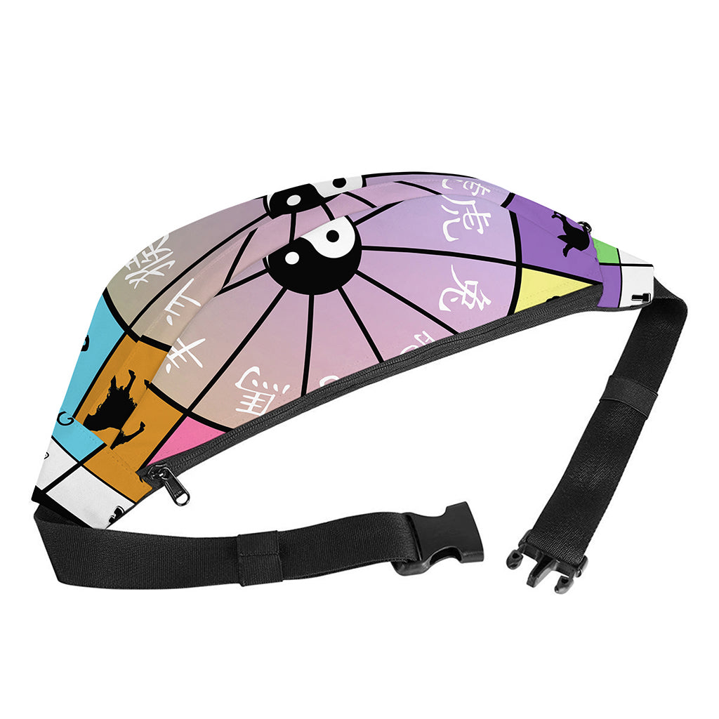 Colourful Chinese Zodiac Wheel Print Fanny Pack