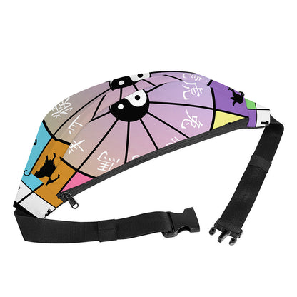 Colourful Chinese Zodiac Wheel Print Fanny Pack