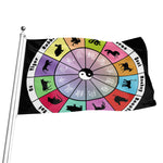 Colourful Chinese Zodiac Wheel Print Flag