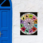 Colourful Chinese Zodiac Wheel Print Garden Flag