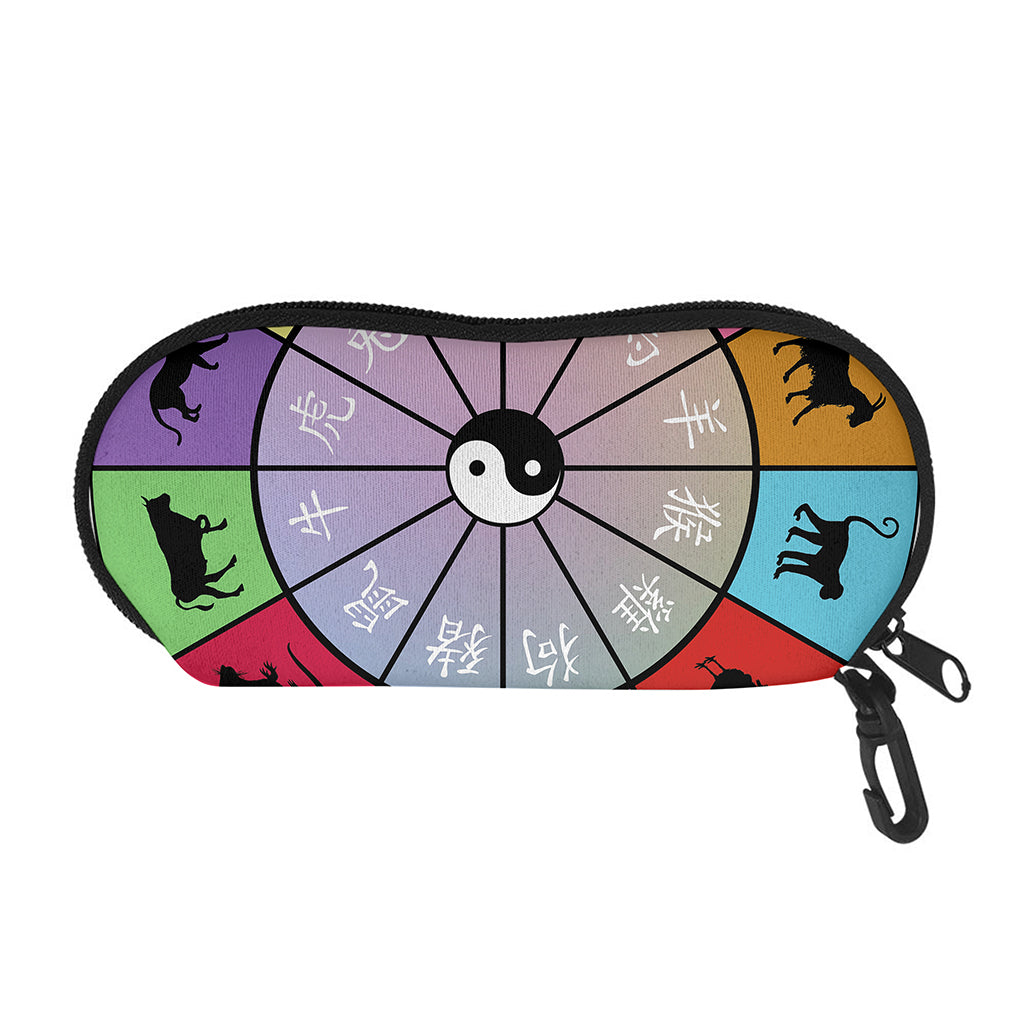 Colourful Chinese Zodiac Wheel Print Glasses Case