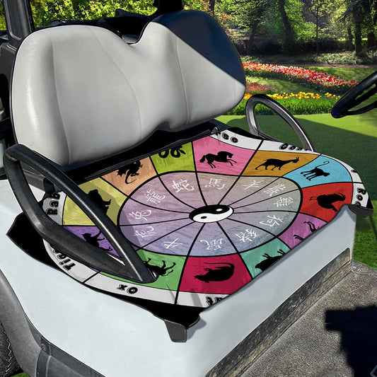Colourful Chinese Zodiac Wheel Print Golf Cart Seat Cover