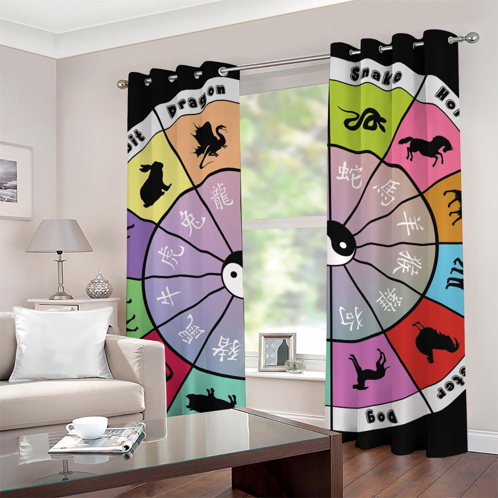Colourful Chinese Zodiac Wheel Print Grommet Curtains