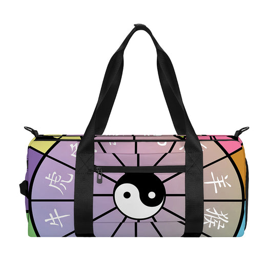 Colourful Chinese Zodiac Wheel Print Gym Bag