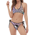 Colourful Chinese Zodiac Wheel Print Halter Scoop Tie Side Bikini