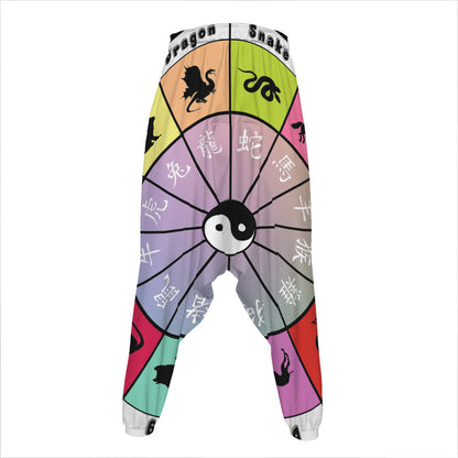 Colourful Chinese Zodiac Wheel Print Hammer Pants