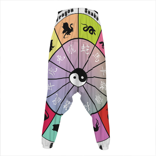 Colourful Chinese Zodiac Wheel Print Hammer Pants