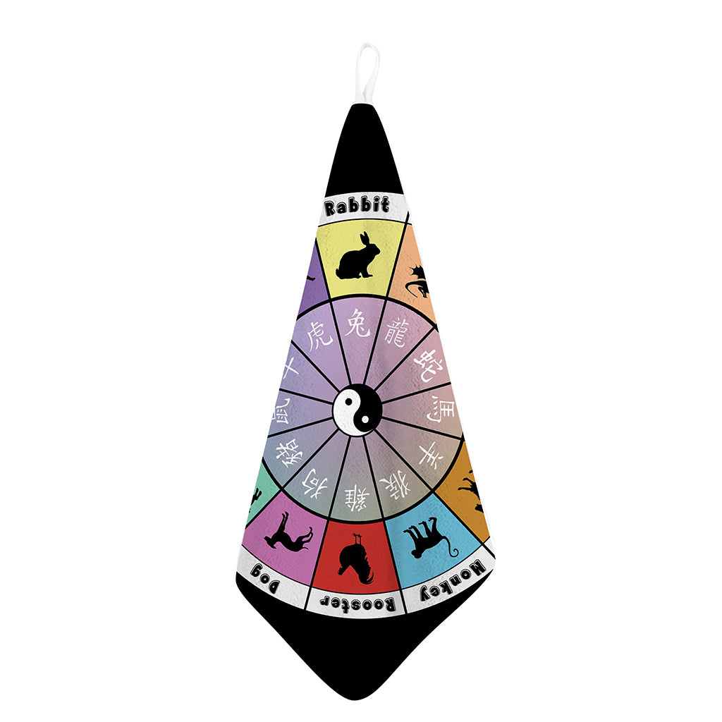 Colourful Chinese Zodiac Wheel Print Hand Towel