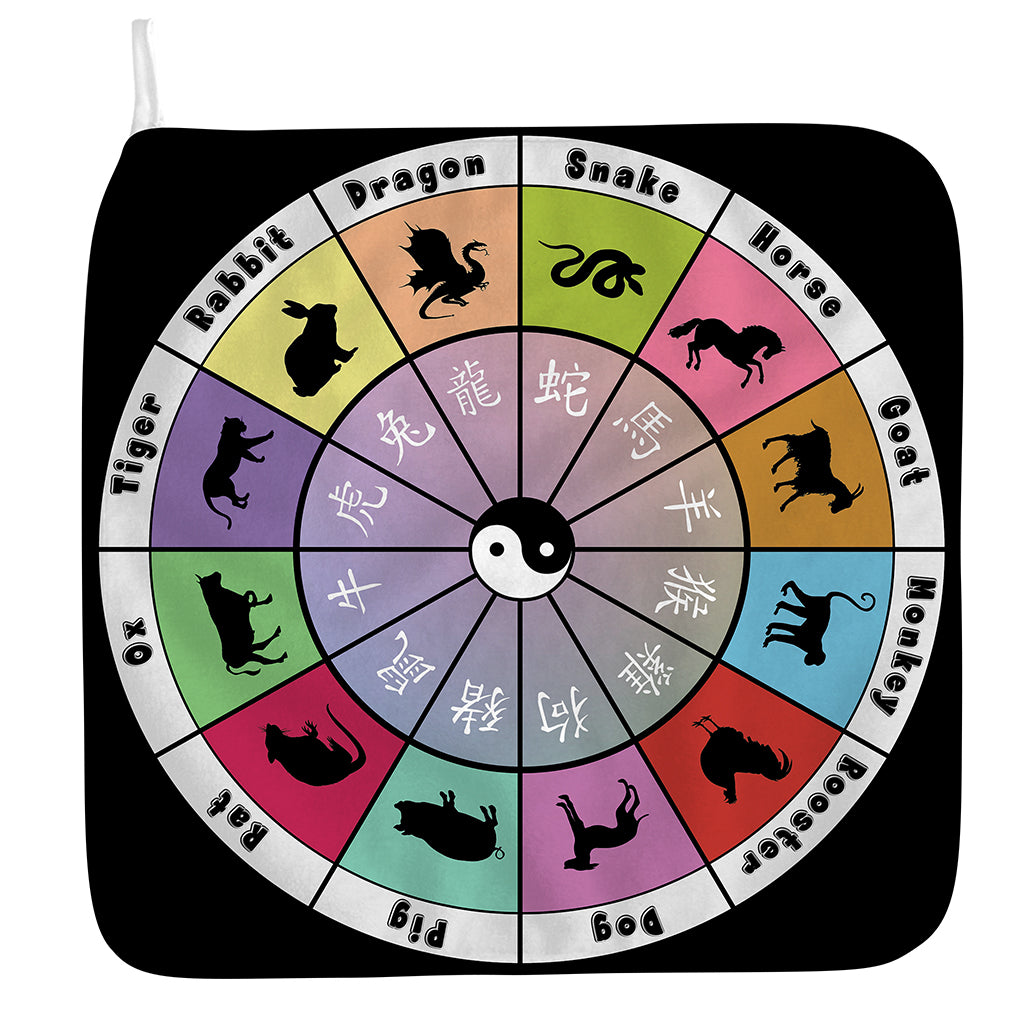 Colourful Chinese Zodiac Wheel Print Hand Towel