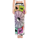 Colourful Chinese Zodiac Wheel Print High Slit Maxi Skirt