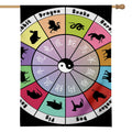 Colourful Chinese Zodiac Wheel Print House Flag