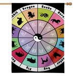 Colourful Chinese Zodiac Wheel Print House Flag
