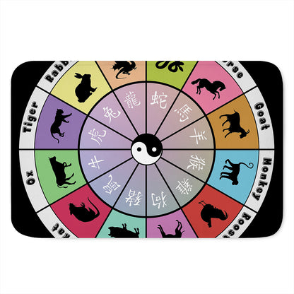 Colourful Chinese Zodiac Wheel Print Indoor Door Mat