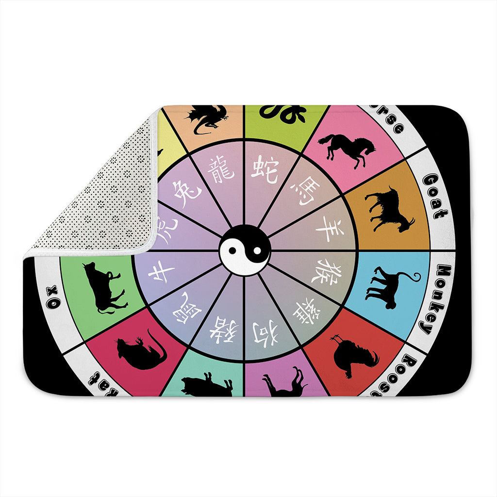 Colourful Chinese Zodiac Wheel Print Indoor Door Mat