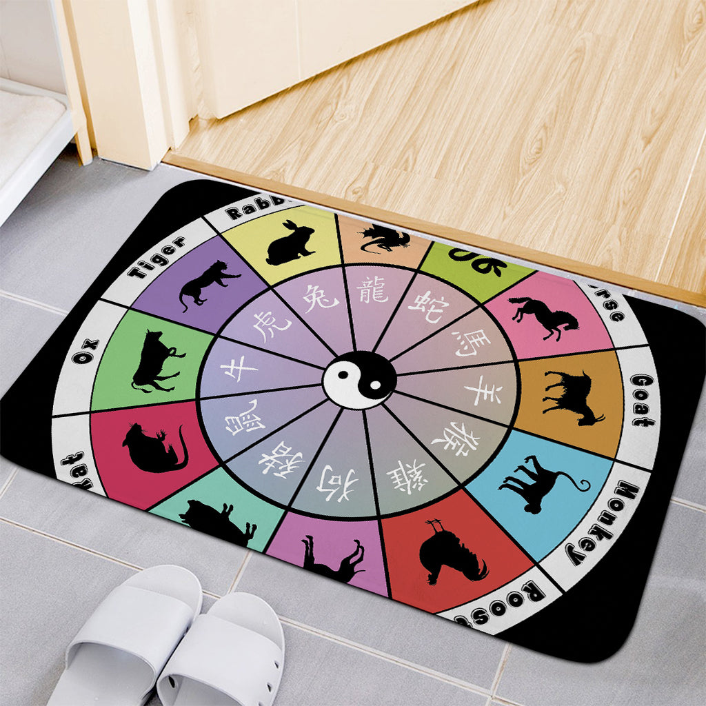 Colourful Chinese Zodiac Wheel Print Indoor Door Mat